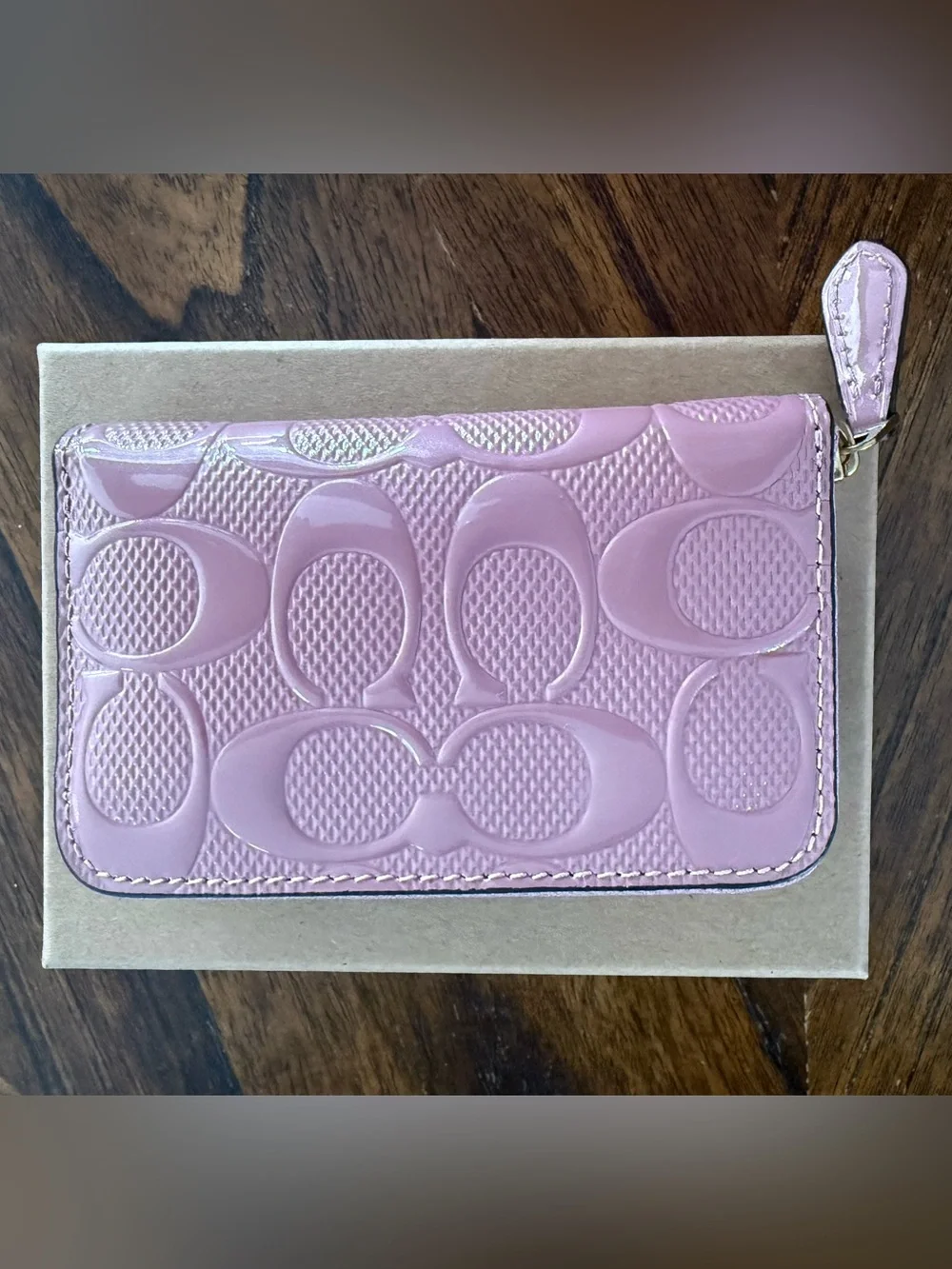 Coach Pink Signature Patent Zip Around Leather Wallet- NWOT